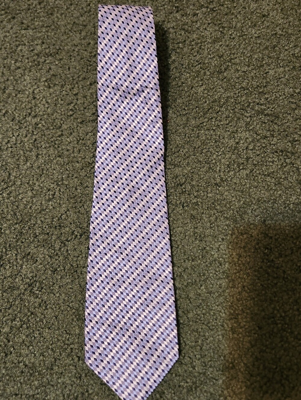 Andre Valentino Tie Mens OS 100% Silk Blue Gray Geometric Striped Made In Italy